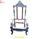 Silver Metal Sheet Coated Wooden Carved Chair