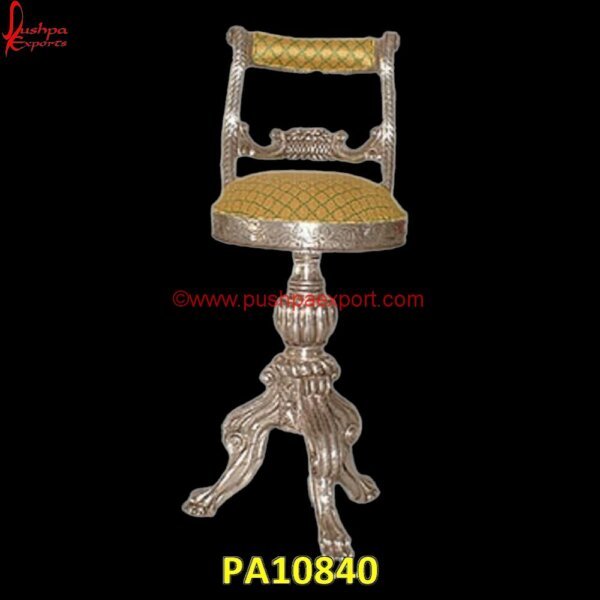 Carved Silver Bar Stool With Backrest PA10840 Hand Carved Wooden Dining Chairs, High Back Carved Wooden Chair, Indian Carved Wooden Chairs, Silver Wing Back Chair, Victorian Carved Chair, Vintage White Metal Chairs, White Metal.jpg