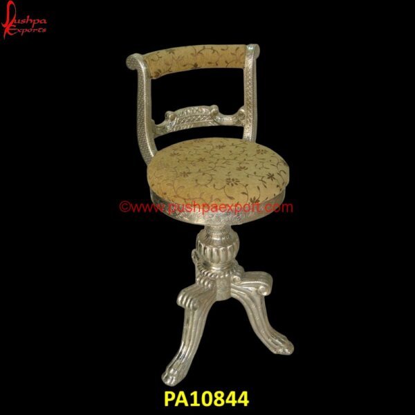 Carved Silver Metal Bar Stool PA10844 White Metal Armchair, White Metal Bar Chairs, White Metal Chairs Set Of 2, White Metal Chairs Set Of 4, White Metal Chowki, White Metal Dining Room Chairs, White Metal Embossed Furniture.jpg