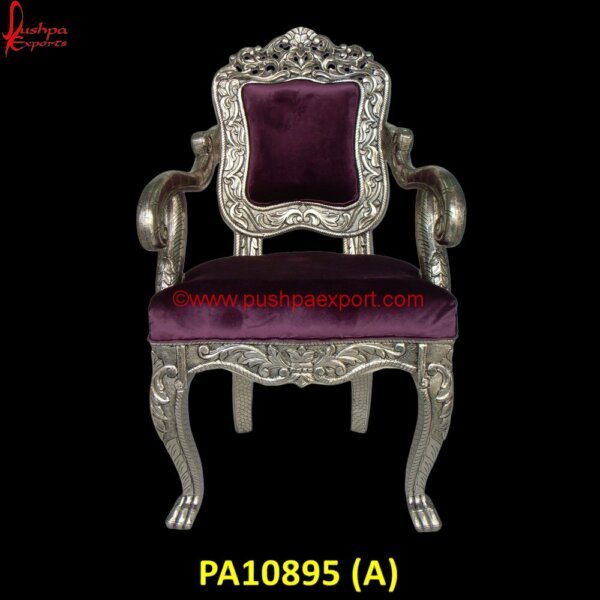 White Metal Armchair with Floral Back Design PA10895 (A) Silver Chairs, The Silver Chair, White Metal Chairs, Antique Carved Chair, Antique Carved Wood Chair, Antique Chair With Carved Face, Antique Chair With Lion Head Arms, Antique Hand Carved.jpg