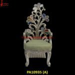Antique White Metal Chair With Semi Precious Stone Inlay