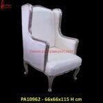 Silver Metal Carved Chair with White Leather