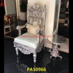 Silver Metal Lion Arms Throne Chair