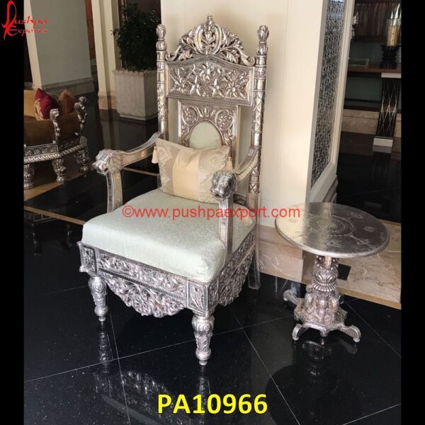 Silver Metal Lion Arms Throne Chair PA10966 Carved Dining Chairs, Carved Wood Chair, Carved Wood Dining Chairs, Dining Chairs Silver Legs, Dining Chairs With Silver Legs, Hand Carved Chair, Hand Carved Wooden Chairs, Silver Accent.jpg