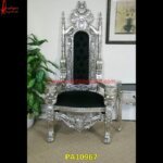 Silver High Back Throne Chair with Lion Arms