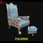 Silver Lion Arms Chair with Foot Rest