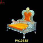 Indian Carved Throne Chair with Saffron Velvet