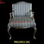 Antique Victorian Silver Carved Chair with Stripped Fabric