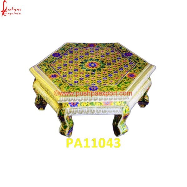 Silver Metal Pooja Chowki with Meenakari PA11043 White Metal Stools, German Silver Pooja Chowki, German Silver Pooja Stool, German Silver Stool, Pooja Chowki Silver, Pure Silver Chowki, Silver Accent Stool, Silver Bedroom Stool, Silver.jpg