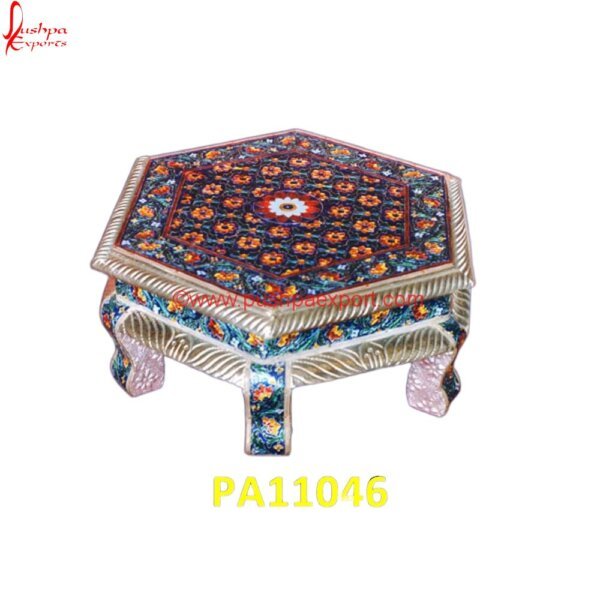 White Metal Pooja Bajot PA11046 German Silver Stool, Pooja Chowki Silver, Pure Silver Chowki, Silver Accent Stool, Silver Bedroom Stool, Silver Chaurang, Silver Chowki, Silver Coated Chowki, Silver Coated Pooja Stool.jpg