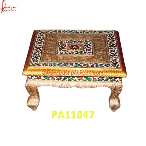 White Metal Pooja Chowki PA11047 Pooja Chowki Silver, Pure Silver Chowki, Silver Accent Stool, Silver Bedroom Stool, Silver Chaurang, Silver Chowki, Silver Coated Chowki, Silver Coated Pooja Stool, Silver Coating Stool.jpg