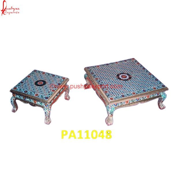 Carved Meenakari White Metal Chowki PA11048 Pure Silver Chowki, Silver Accent Stool, Silver Bedroom Stool, Silver Chaurang, Silver Chowki, Silver Coated Chowki, Silver Coated Pooja Stool, Silver Coating Stool, Silver Decorative.jpg