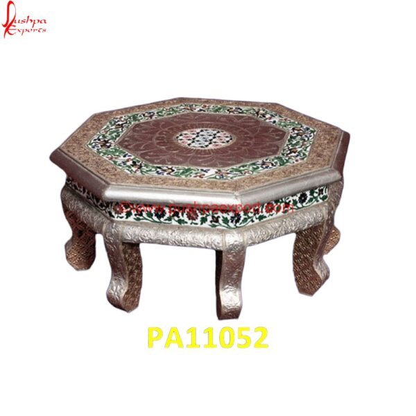 Meenakari Silver Coated Bajot PA11052 Silver Chowki, Silver Coated Chowki, Silver Coated Pooja Stool, Silver Coating Stool, Silver Decorative Stool, Silver Dressing Stool, Silver Metal Stool, Silver Ottoman Stool, Silver.jpg