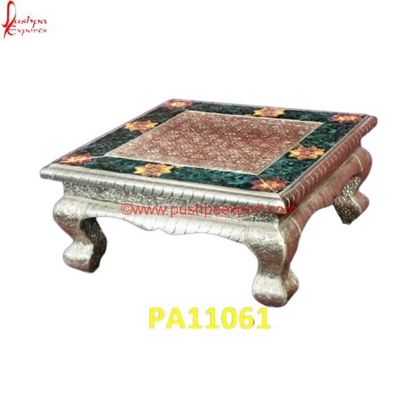 Carved Silver Coated Pooja Stool PA11061 Silver Plated Stools, Silver Pooja Chowki, Silver Pooja Stool, Silver Stool Chair, Silver Stool For Pooja, White Marble Chowki, White Metal Chowki, White Metal Handicrafts, White Metal.jpg