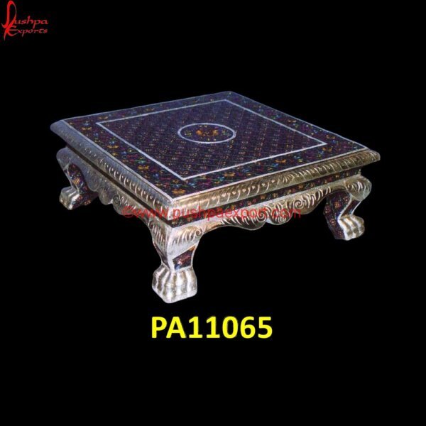 White Metal Heavy Meenakari Patla PA11065 Silver Stool For Pooja, White Marble Chowki, White Metal Chowki, White Metal Handicrafts, White Metal Pooja Chowki, White Metal Step Stool, White Metal Stool For Pooja, White Metal Stool.jpg