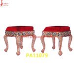 White Metal Coated Wooden Meenakari Stool