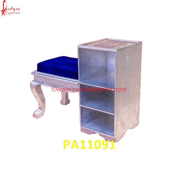 White Metal Step Stool with Shelf Rack PA11091 Silver Coated Pooja Stool, Silver Coating Stool, Silver Decorative Stool, Silver Dressing Stool, Silver Metal Stool, Silver Ottoman Stool, Silver Plated Pooja Chowki, Silver Plated Stool.jpg