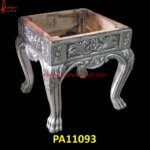 Carved Silver Coated Wooden Stool