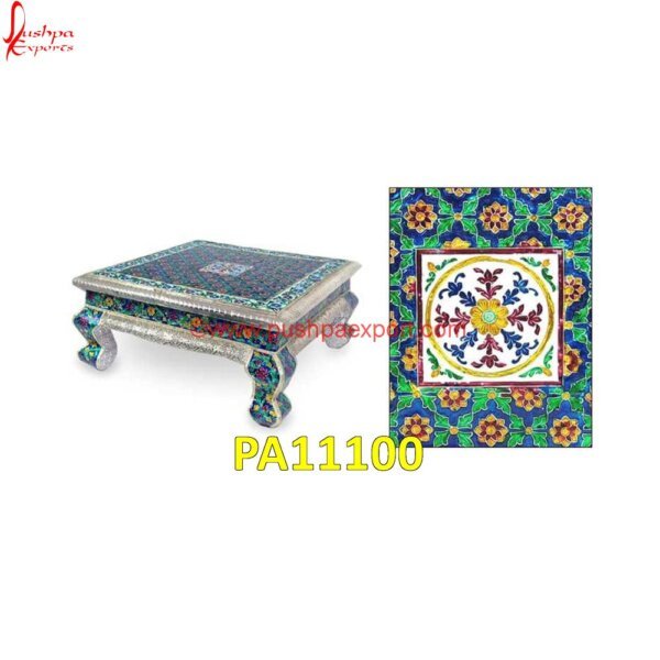 Multicolor Meenakari White Metal Patla PA11100 Silver Pooja Stool, Silver Stool Chair, Silver Stool For Pooja, White Marble Chowki, White Metal Chowki, White Metal Handicrafts, White Metal Pooja Chowki, White Metal Step Stool, White.jpg