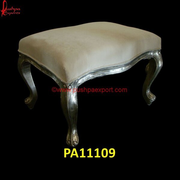 Silver Accent Stool With Cushion PA11109 White Metal Stool With Wood Seat, White Metal Stool With Wood Top, White Metal Temple, White Metal Vanity Stool, Modern White Metal Stool, White Metal Chowkis, White Metal Low Seating.jpg