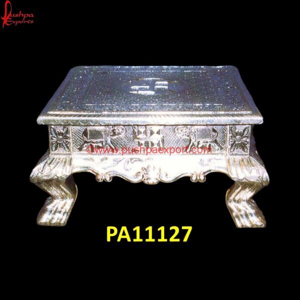 Carved Pure Silver Chowki PA11127 Silver Coated Chowki, Silver Coated Pooja Stool, Silver Coating Stool, Silver Decorative Stool, Silver Dressing Stool, Silver Metal Stool, Silver Ottoman Stool, Silver Plated Pooja Chowki.jpg