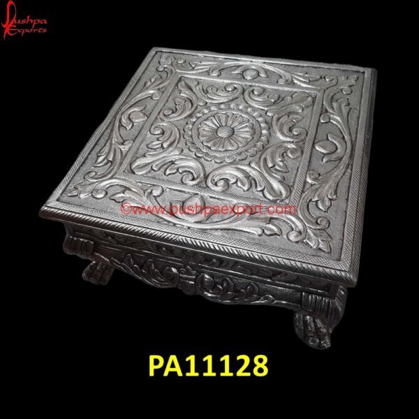 Silver Pooja Chowki PA11128 Silver Coated Pooja Stool, Silver Coating Stool, Silver Decorative Stool, Silver Dressing Stool, Silver Metal Stool, Silver Ottoman Stool, Silver Plated Pooja Chowki, Silver Plated Stool.jpg