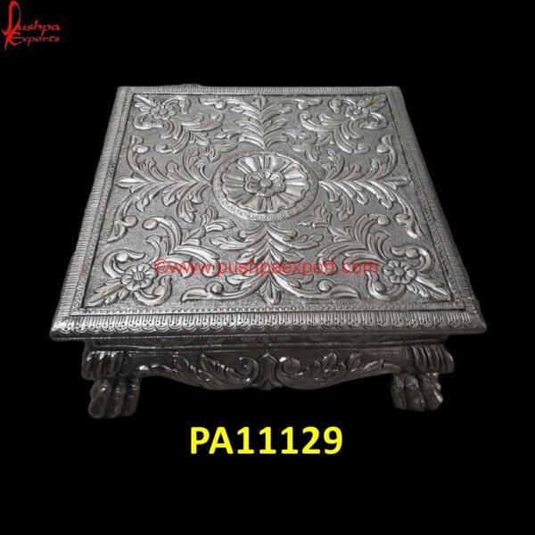 Silver Coated Chowki PA11129 Silver Coating Stool, Silver Decorative Stool, Silver Dressing Stool, Silver Metal Stool, Silver Ottoman Stool, Silver Plated Pooja Chowki, Silver Plated Stools, Silver Pooja Chowki.jpg