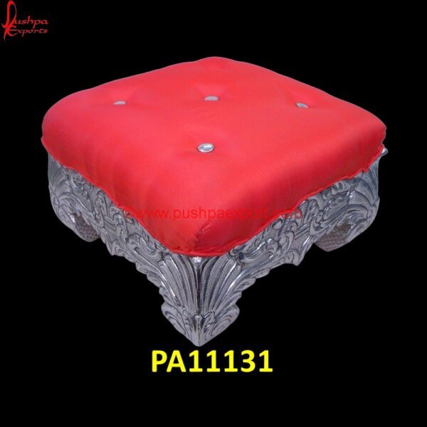 White Metal Low Seating Stool with Cushion PA11131 Silver Dressing Stool, Silver Metal Stool, Silver Ottoman Stool, Silver Plated Pooja Chowki, Silver Plated Stools, Silver Pooja Chowki, Silver Pooja Stool, Silver Stool Chair, Silver.jpg