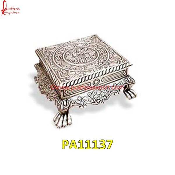 Silver Stool For Pooja PA11137 Silver Pooja Stool, Silver Stool Chair, Silver Stool For Pooja, White Marble Chowki, White Metal Chowki, White Metal Handicrafts, White Metal Pooja Chowki, White Metal Step Stool, White.jpg