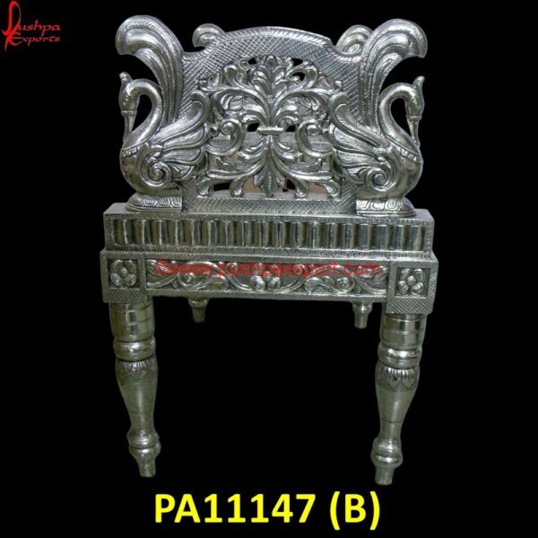 PA11147 (B) White Metal Temple, White Metal Vanity Stool, Modern White Metal Stool, White Metal Chowkis, White Metal Low Seating, Silver Vanity Stool, White Metal Stools, German Silver Pooja Chow.jpg