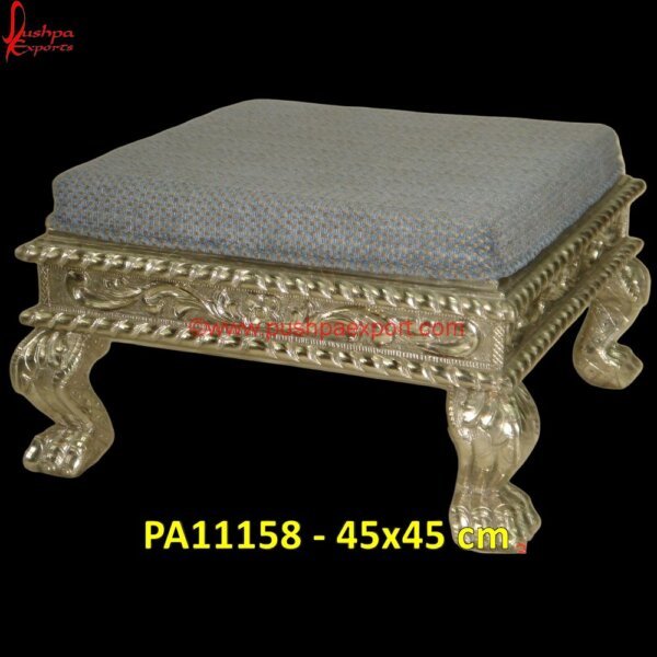 White Metal Designer Patla with Cushion PA11158 Pure Silver Chowki, Silver Accent Stool, Silver Bedroom Stool, Silver Chaurang, Silver Chowki, Silver Coated Chowki, Silver Coated Pooja Stool, Silver Coating Stool, Silver Decorative.jpg