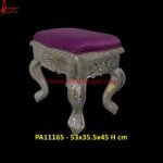 Premium Carved White Metal Stool With Cushion