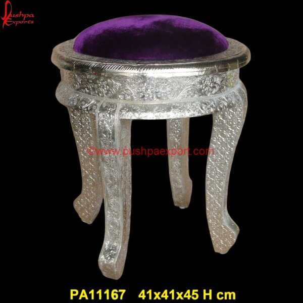 Silver Decorative Vanity Stool PA11167 Silver Dressing Stool, Silver Metal Stool, Silver Ottoman Stool, Silver Plated Pooja Chowki, Silver Plated Stools, Silver Pooja Chowki, Silver Pooja Stool, Silver Stool Chair, Silver.jpg