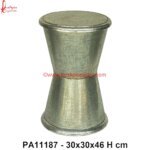 Cylindrical Carved White Metal Stool