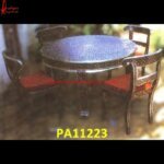 Round White Metal Patio Dining Table with Meenakari