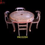 White Metal Round Dining Table with Meenakari Work