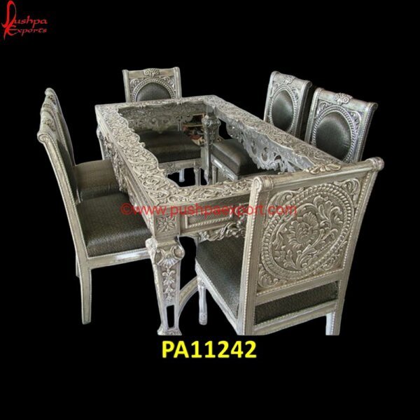 Silver Leaf Dining Table PA11242 White Metal Dining Chairs Set Of 4, White Metal Dining Room Chairs, White Metal Furniture Udaipur, White Metal Handicrafts, White Metal Patio Dining Table, White Metal Table And Ch.jpg