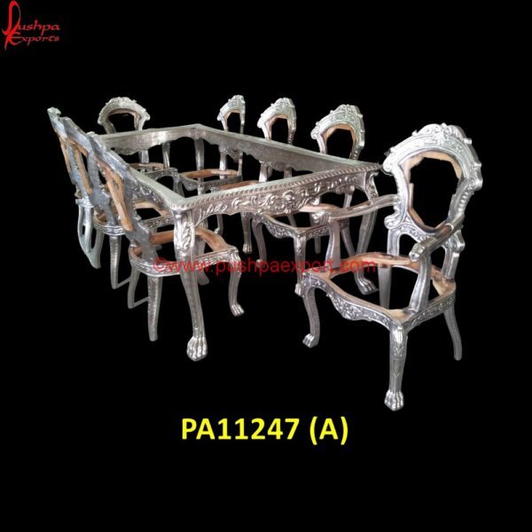 Floral Carved Silver Dining Table Chair with Lion Legs PA11247 (A) Dining Table Metal, Silver Dining Table, Carving Dining Chair, Hand Carved Dining Table, White Metal Dining Chairs, White Metal Dining Table, White Metal Table, 4 White Metal C.jpg