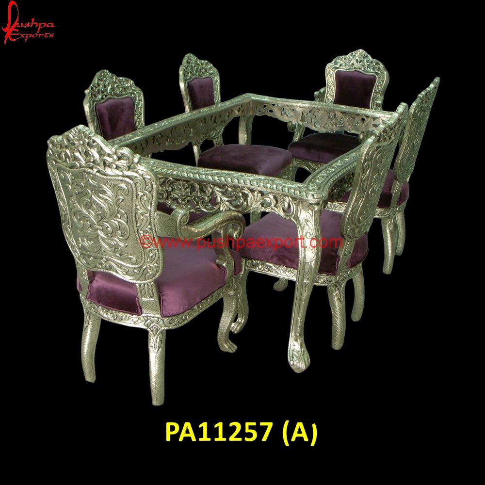 Silver Dining Table with Floral Carved Chair PA11257 (A) Silver Round Dining Room Set, White Distressed Metal Chairs, White Metal And Wood Dining Chairs, White Metal Chairs Set Of 2, White Metal Chairs Set Of 4, White Metal Chairs Se.jpg