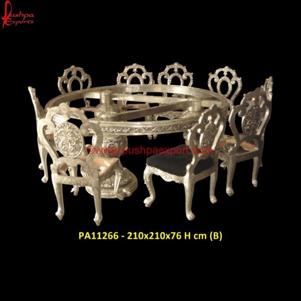 PA11266 (B) Wood Carved Dining Set, White Metal Dining, White Metal Round Dining Table, Dining Table Metal, Silver Dining Table, Carving Dining Chair, Hand Carved Dining Table, White Metal.jpg