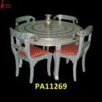 Meenakari Dining Table With White Metal Chairs