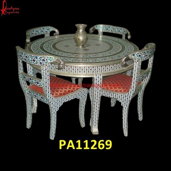 Meenakari Dining Table With White Metal Chairs PA11269 Carving Dining Chair, Hand Carved Dining Table, White Metal Dining Chairs, White Metal Dining Table, White Metal Table, 4 White Metal Chairs, Antique Silver Dining Set, Black Silve.jpg