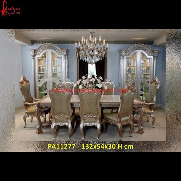 Royal Silver Dining Table with High Back Chairs PA11277 Carving Design Dining Table, Carving Dining Set, Dining Table With White Metal Chairs, Dining Table Wood Carving, Distressed White Metal Dining Chairs, Hand Carved Wood Dining Tabl.jpg