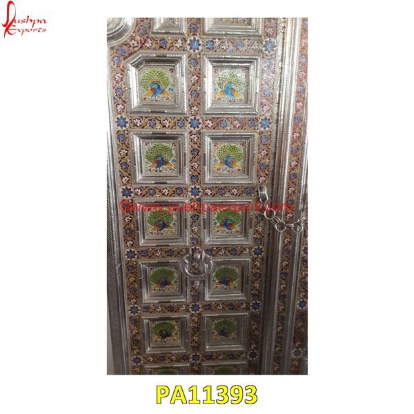 Meenakari Temple Door PA11393 meenakari doors, white metal sliding doors, silver door knobs, carved barn door, carved cabinet doors, carved door panels, carved mahogany doors, carved teak doors, carving main door.jpg