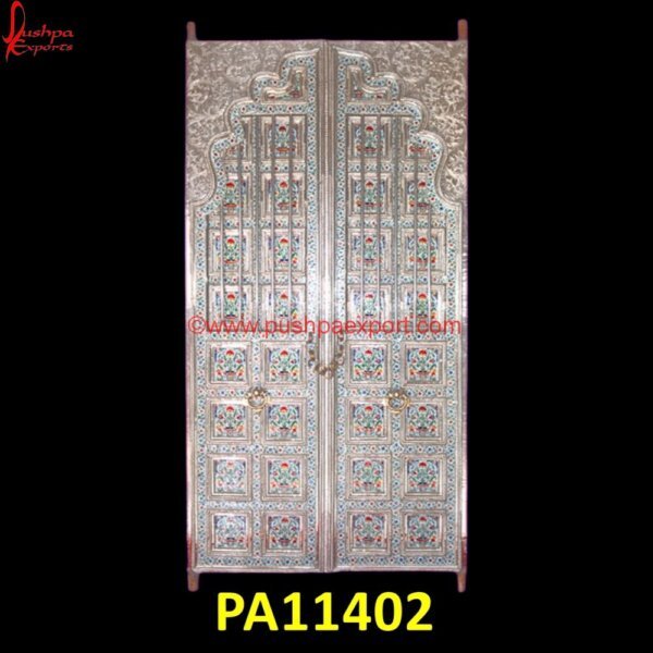 Meenakari White Metal Door PA11402 carving pooja room door, custom carved doors, custom carved wood doors, custom hand carved doors, front door carving, hand carved front doors, handcarved door, kashmir wood carving.jpg