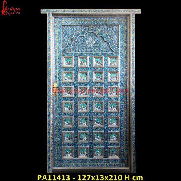 Blue Meenakari Door PA11413 modern wooden carving door designs, radha krishna wood carving door, rustic carved doors, silver door furniture, hand carved front doors, handcarved door, kashmir wood carving door.jpg