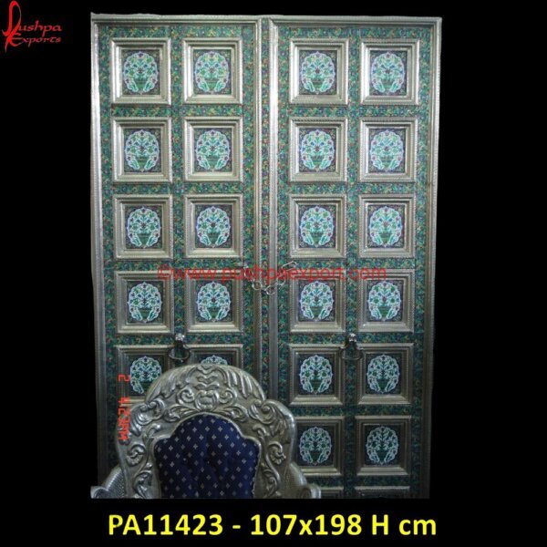 White Metal Meenakari Design Door PA11423 radha krishna wood carving door, rustic carved doors, silver door knobs, carved barn door, carved cabinet doors, carved doors, carved front door, carved wood front door, silver door.jpg