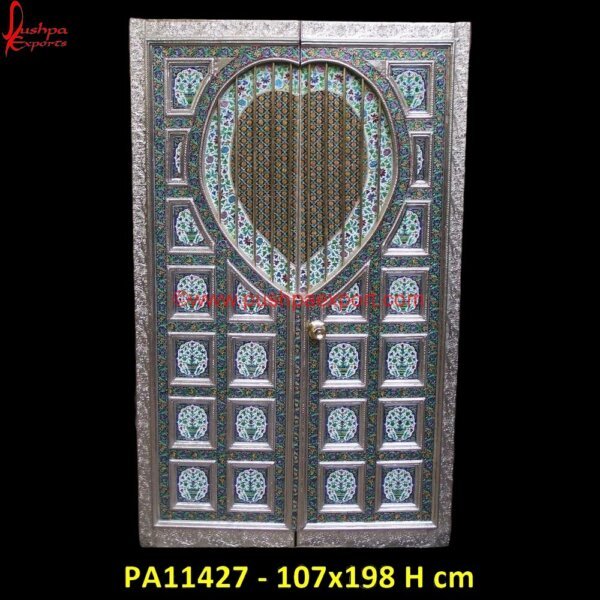 Meenakari Design Carved Door PA11427 carved cabinet doors, carved doors, carved front door, carved wood front door, silver door, silver door handles, wood carving door, antique carved doors, antique hand carved doors,.jpg