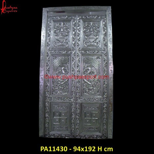 Peacock Carving White Metal Door PA11430 carved front door, carved wood front door, silver door, silver door handles, wood carving door, antique carved doors, antique hand carved doors, artistic carved doors, balinese carved.jpg