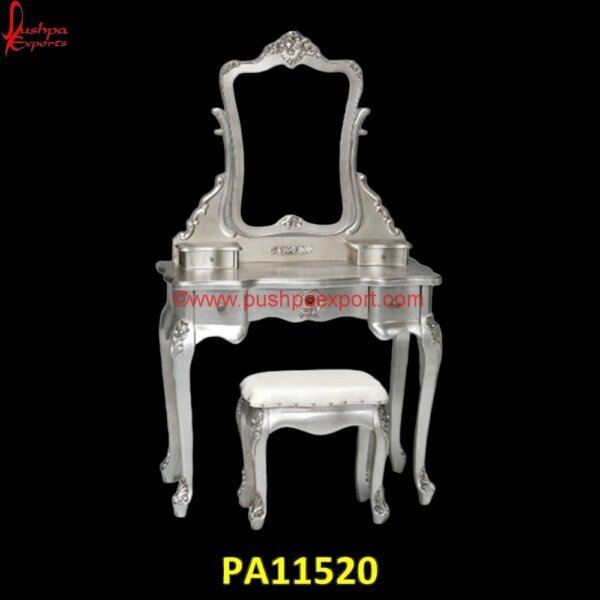 White Metal Vanity Makeup Dressing Table PA11520 Silver Frame Wall Mirror, Silver Ornate Frame, Silver Picture Frames For Wall, Silver Plated Picture Frame, Silver Poster Frame, Silver Vanity Mirror, Silver Vanity Table, Silver Vanity.jpg